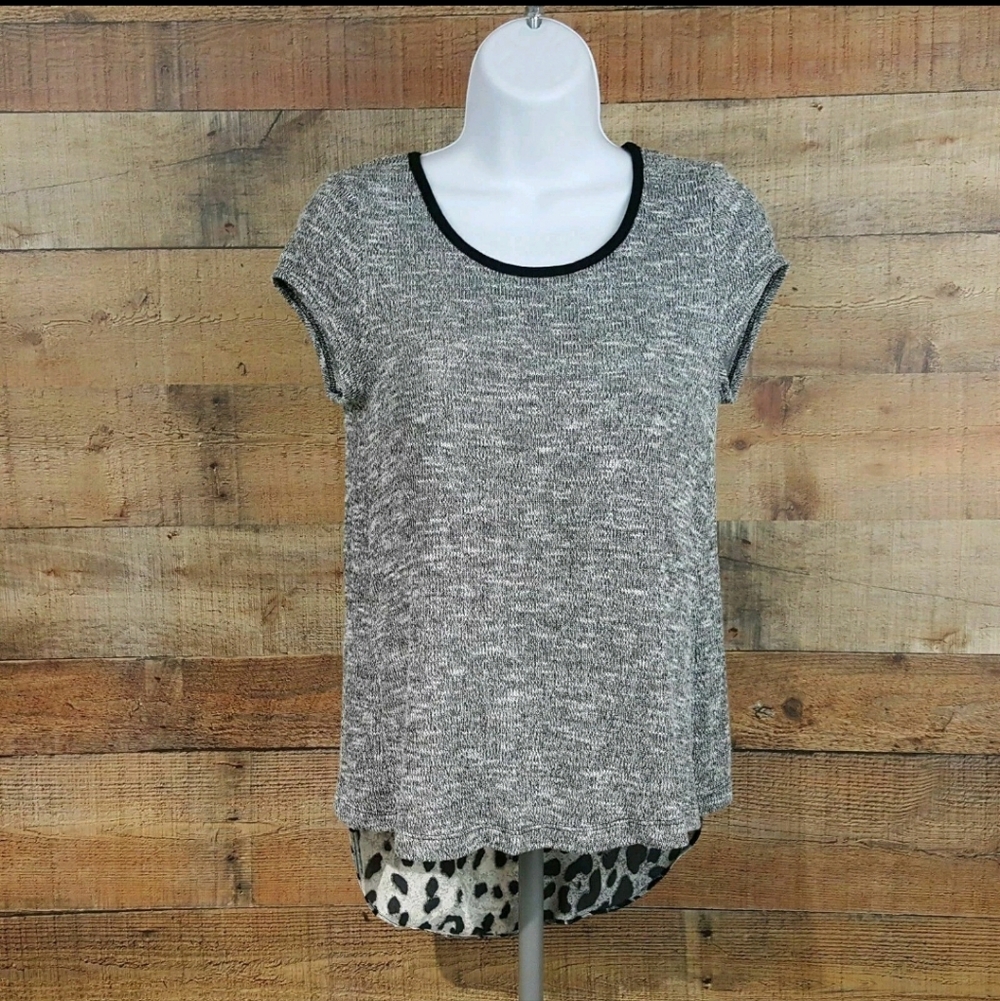 Iz Byer Gray and Black Short Sleeve Top Size L